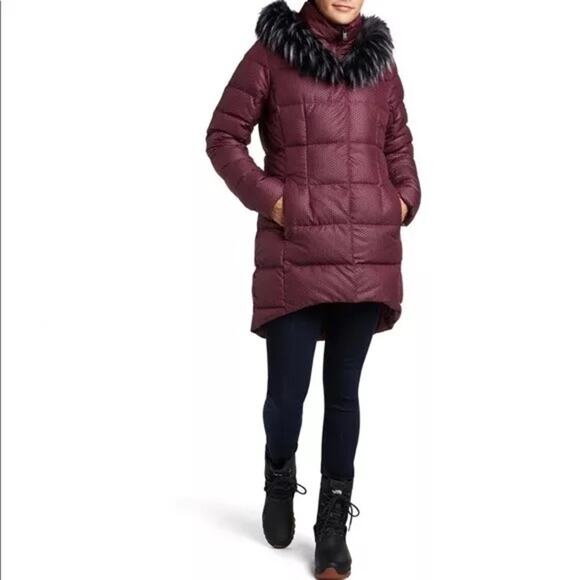 THE NORTH FACE fur hooded down parkina in deep red burgundy size S - Picture 1 of 16